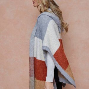 New Cozy ColorBlock Hooded Cardigan Sweater Coat